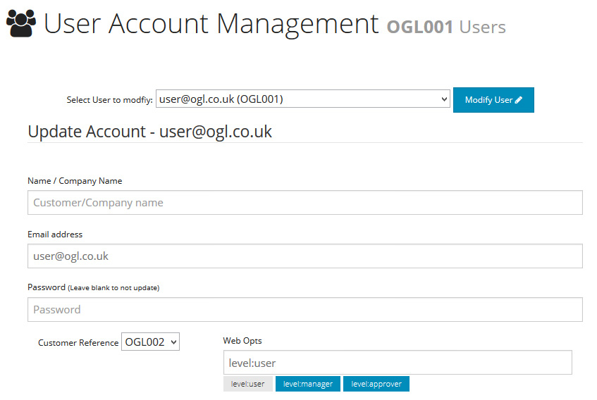 User Account Screen